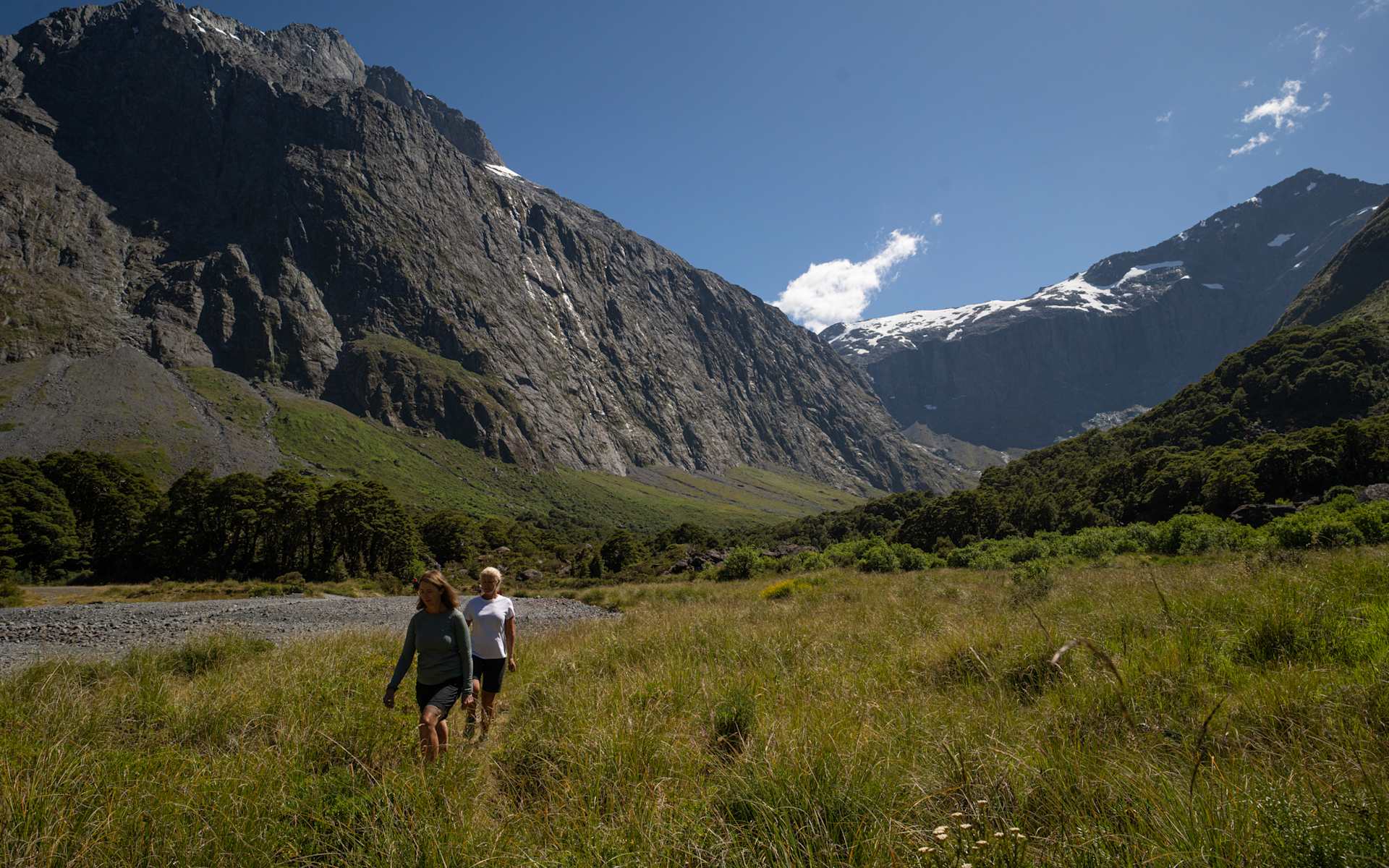Guests hiking the Routeburn Track one of New Zealand's Great Walks